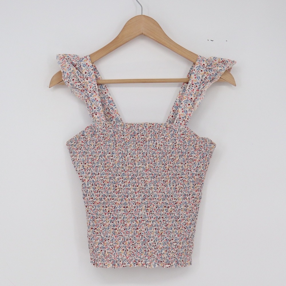 Old Navy Tank Top Women S Smocked Ruffle Strap Multicolor Floral Excellent
